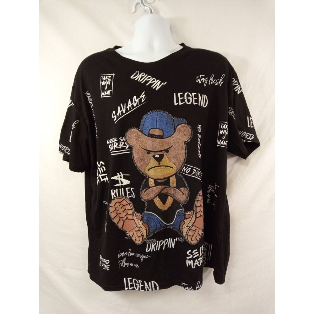 Fresh Laundry Black White Bear Graphic T-Shirt Size 2XL